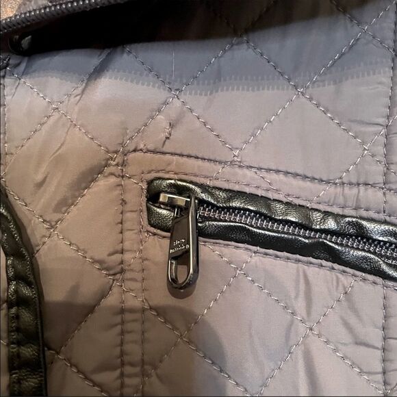 STEVE Madden Quilted Coat Gray Leopard Lining Zip Knee Length Womens M - Picture 7 of 9
